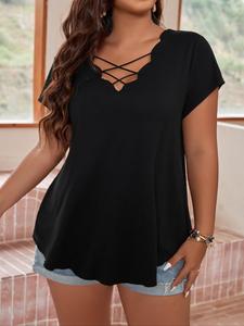 【Plus Size】 Solid Color Tee, Casual Short Sleeve T-shirt for Summer, Women's Plus Clothing for Daily Wear