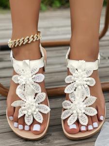 Women's Fashionable Flower Decorated Slip on Sandals, Casual Boho Style Sandals for Summer, Lightweight Beach Sandals for Daily Wear