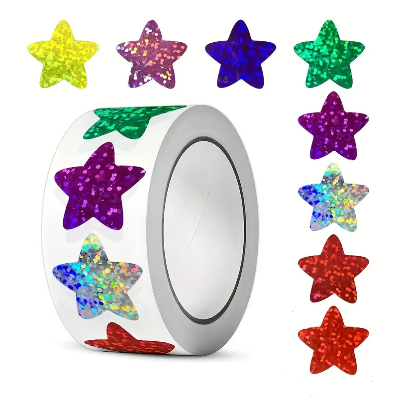 500pcs Vibrant Colorful Laser Star Stickers - Hand Decorated, Reusable, Easy to Peel, Self-Adhesive Labels for Christmas, Holiday, Birthday Party Gift, Decorations, and DIY Crafts - Perfect Gift Seal Labels for Any Occasion 0