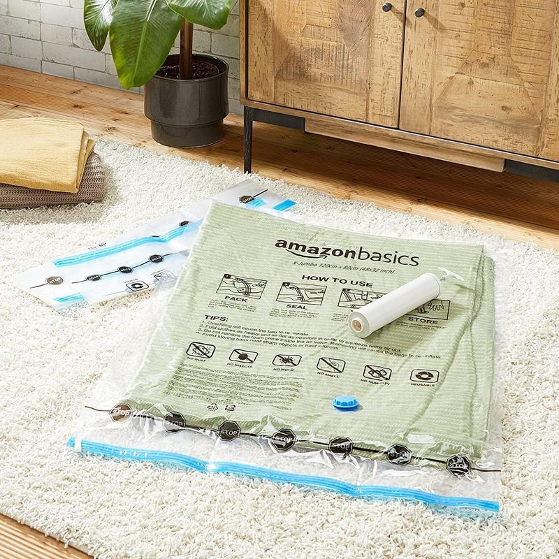 Vacuum Compression Zipper Storage Bags with  Hand Pump, Large, 5-Pack, Clear 3