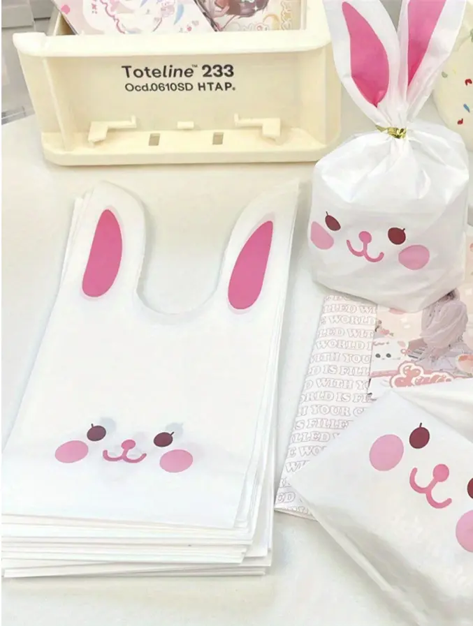 50PCS-Good Easter Gift Bag, Easter Candy Bag, A Lot, Candy Bag, Plastic Small Easter Bag, Easter Party Snack Bag, For Sandwich Cookies, Easter Bunny Gift Bag, Plastic Easter Party Snack Bag, Twist Bow, For Party Gifts, Wedding Birthday Supplies
