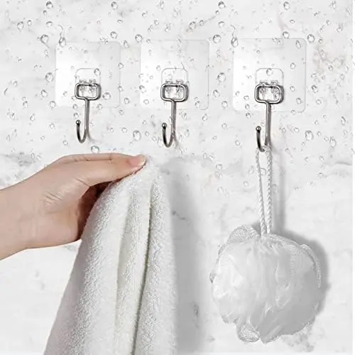 6PCS Self Adhesive Hook, Upgraded 35 lb/ 15kg (Max) Strong Sticky Hooks for Hanging Heavy Duty, Damage Free Large Size Wall Hooks Up, Clear Stick on Hook for Home Bathroom Kitchen and Office 3