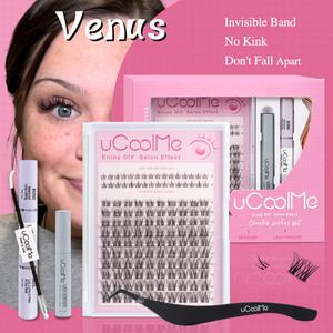 uCoolMe Lashes Venus With Invisible Band DIY Eyelash Extension Kit Bond and Seal Eyelash Glue and Lash Remover Beginner Friendly Individual Lashes Waterproof and Long lasting Makeup For Girl Cosmetics Super Natural Eyelashes Extensions