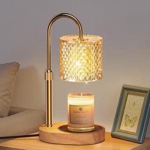 Electric Candle Lamp Warmer with Timer Dimmer, Adjustable Height, Gold Wooden Base, Perfect Home Decor Gift