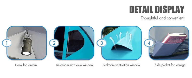Product Introduction of 3-4 Man Tent with Porch, Camping Tent for 3 to 4 Persons with Sewn-in Groundsheet, 4000mm Waterproof Family Tent with Bedroom, Lightweight Dome Tent for Outdoor Garden Backpacking Hiking[60%OFF] 5