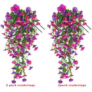 Artificial Hanging Flowers, 2/4 Counts Fake Plants with Eucalyptus Leaves, UV Resistant Realistic Hanging Plants for Home Garden Decor, Artificial Flower Decoration, Outdoor Fake Flowers