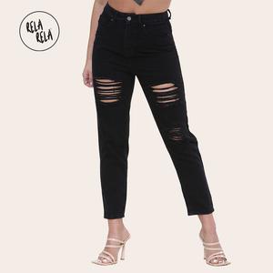 Washed Black HighH Waist Distressed Mom Jeans