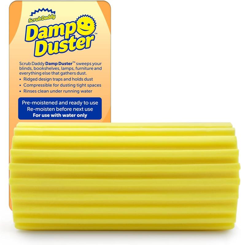 Damp Duster, Multipurpose Dusters for Cleaning - Venetian & Wooden Blind Cleaner, Ridged Dusting Sponge for Vents, Radiator, Skirting Boards, Mirrors - Home Cleaning Products, Yellow 1