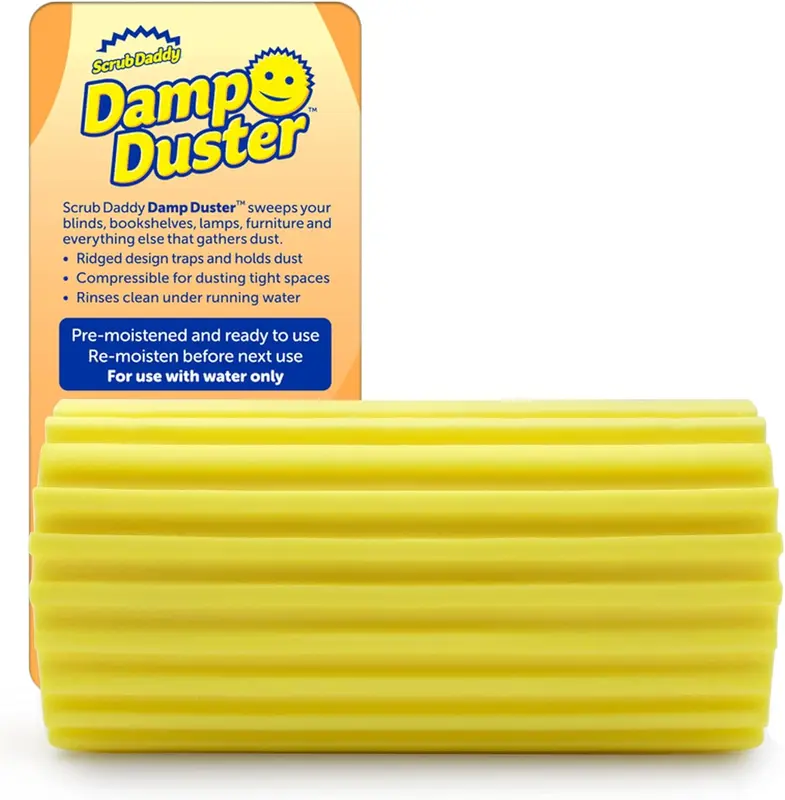 Damp Duster, Multipurpose Dusters for Cleaning - Venetian & Wooden Blind Cleaner, Ridged Dusting Sponge for Vents, Radiator, Skirting Boards, Mirrors - Home Cleaning Products, Yellow 0