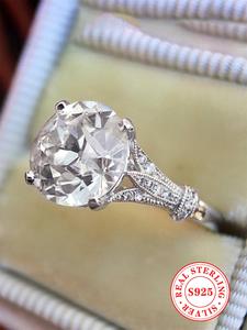 S925 Sterling Silver Fashion Synthetic Zircon Decorated Ring, Luxury Jewelry for Women, Trendy All-match & Exquisite Jewelry for Birthday Gift