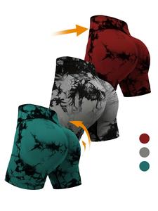 Women's Multicolor Tie Dye Print High Waist Sports Short Leggings, Casual Comfy Breathable Biker Shorts for Yoga Workout Running Gym Outfits, Ladies Summer Sportswear, Tummy Control