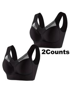 2Counts/4Counts/5Counts Seamless Sport Bra Set - Seamless Lace Wrapped, Fixed Cup for Comfortable Support, Non-Removable Padding, Polyamide Material, Knit Fabric, Solid Color, Elegant Style for Women