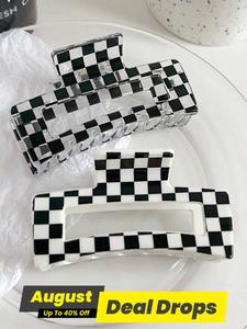 Checkerboard Pattern Hair Clips Claw Set, Ponytail White Claw Clip, Casual and Versatile Hair Accessories for Women, Minimalist Headwear Suitable for Thick Hair, Gifts for Her, Hair Claws