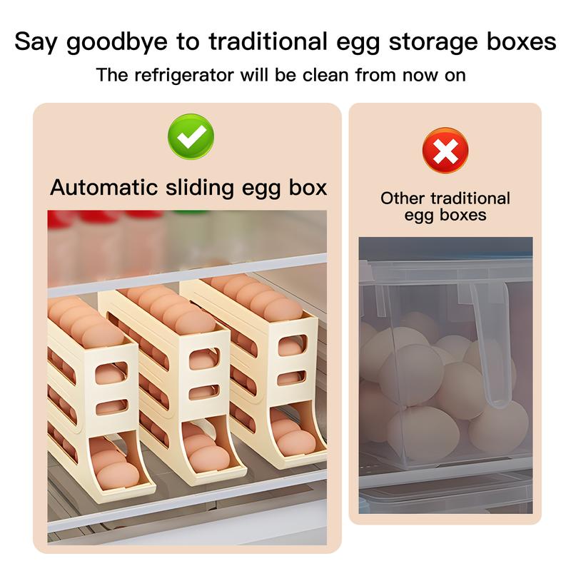 4-Tiers Auto Rolling Egg Dispenser, Space-Saving Egg Holder for Fridge and Countertop, Durable Plastic Kitchen Egg Organizer 5
