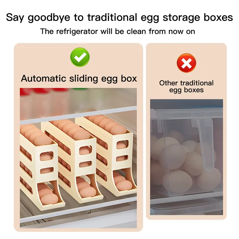 4-Tiers Auto Rolling Egg Dispenser, Space-Saving Egg Holder for Fridge and Countertop, Durable Plastic Kitchen Egg Organizer 5