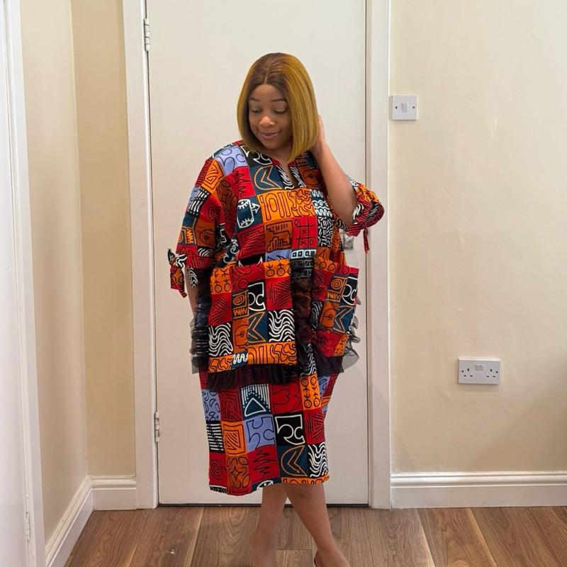 Ankara multicolor Bubu dress with front pocket Summer Comfort Womenswear Casual Floral Comfortable Short Style 3