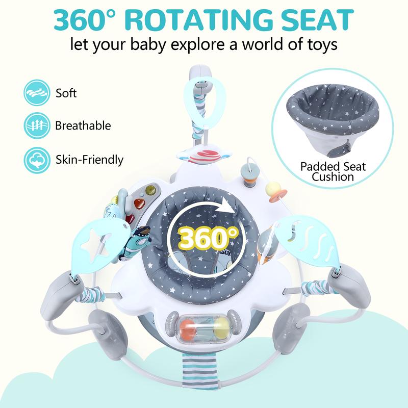 LADIDA Stationary Jumperoo Baby Bouncer Chair Acrobat - 360° Rotating Seat, Musical Toys, and Adjustable Heights (Space Tour Grey) baby  essentials baby  rocker 3