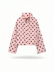 Women's Spring Summer Fashion Retro Polka Dot Stand Collar Tie Long Sleeve Casual Coat, Stylish Outerwear for Daily Wear