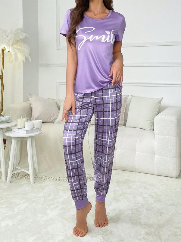 Women's Printed Plaid Casual Pajama Set 4