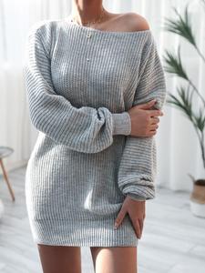 Women's Basic Fitted Drop Shoulder Asymmetrical Neck Sweater Dress, Longsleeves Casual Wear for Lady for Fall & Winter, Glamorous Dresses, Comfort Womenswear for Daily Wear