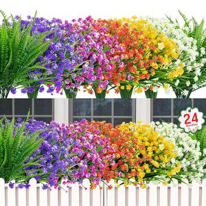 Artificial Flower, 24pcs/set Colorful Faux Flower Arrangement, Decorative Flower Design for Home Garden, Porch, Window Box, Yard and Seasonal Celebration, Home Decor, Garden Decorations, Plants, Artificial Outdoor Flowers, Artificial Flower Bouquet