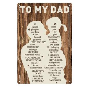 To My Dad Metal Sign, Fathers Day Novelty Gifts for Dad from Daughter Wife, Dad Birthday Gifts, Meaningful Dad Gifts for Father Husband Men Him, Decor