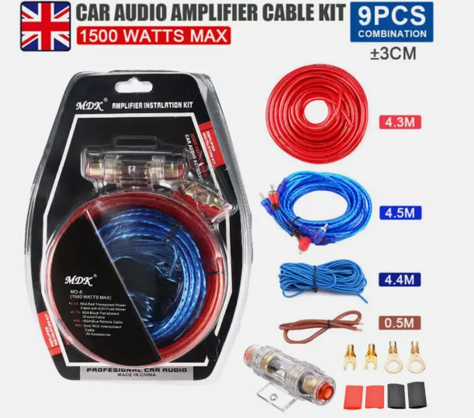 1500W Car Power Amplifier Wiring Kit Audio Subwoofer AMP RCA Fuse Cable Sub