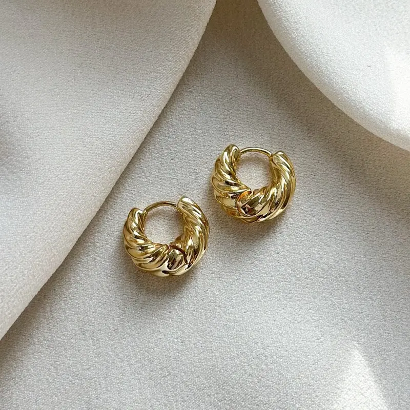 Ellis Grey Jewellery 18k Gold Plated Twisted Braid Huggie Hoop Earrings