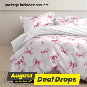 Bowknot Pattern Decorative Bedding Set, 3 Counts/set Including 1 Count Duvet Cover & 2 Counts Pillowcase without Filler, Soft Comfortable Bedding Set for Home Bedroom Hotel, Decoration, Soft Bedding Sets