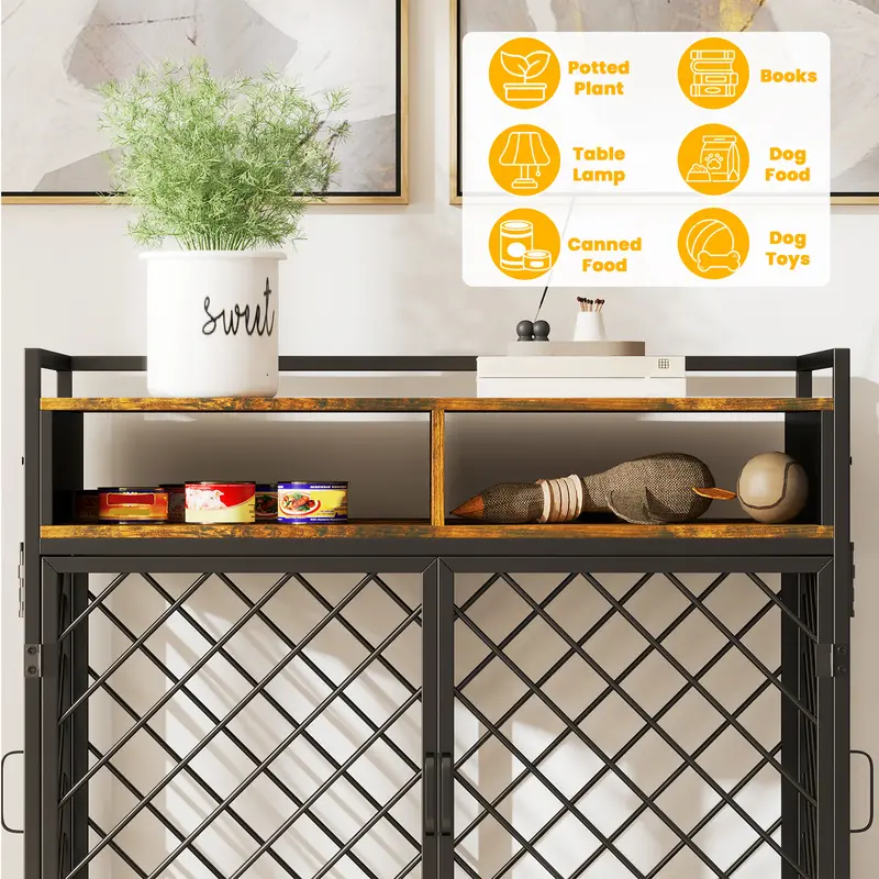Large Dog Crate Furniture with Wooden Drawer Storage |,Heavy Duty Dog Cage for Large Dogs |Dog House,Folding 2 door Crate | 39.4″ × 23.6″ × 36.2″ 5