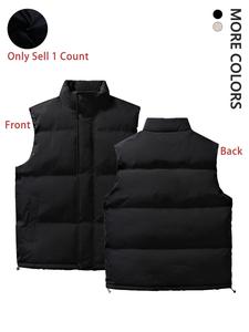 Men's Solid Zip Up Pocket Funnel Neck Vest Jacket, Loose Casual Thermal Lined Sleeveless Outerwear for Fall & Winter, Men's Clothes for Daily Wear