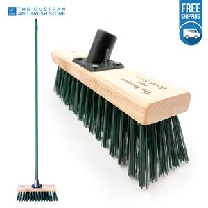 Outdoor Garden Broom 11.5" with 125cm Tall with Strong Metal Handle & Wooden Head - Eco Friendly - Garden Cleaning