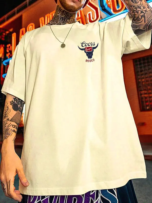 Men's Vintage Cowboy Print Short Sleeve Graphic Tee, Regular Fit Casual Retro T-shirt for Summer, Men's Top for Daily Wear 1