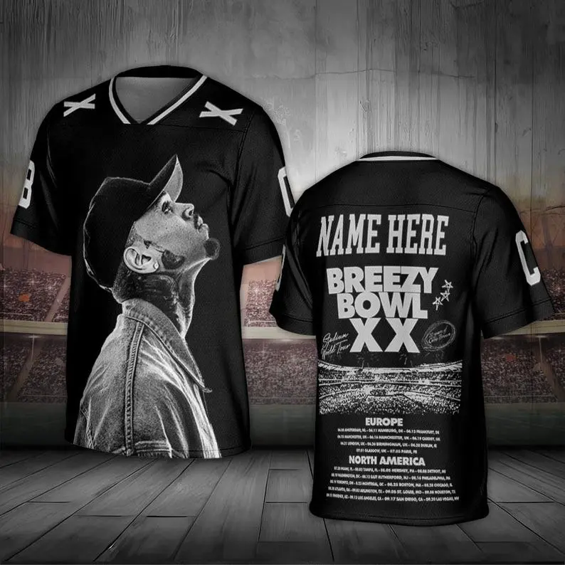 Custom name Chris Breezy Tour 2025 football football jersey, Bowl XX concert 2025 Summer Tour