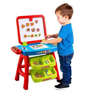The Magic Toy Shop 2 in 1 Kids Easel & Learning Desk - Standing Art Station, Double Sided Magnetic Whiteboard & Blackboard with Storage, Chalk, Letters, Numbers - Educational Toy for Boys & Girls