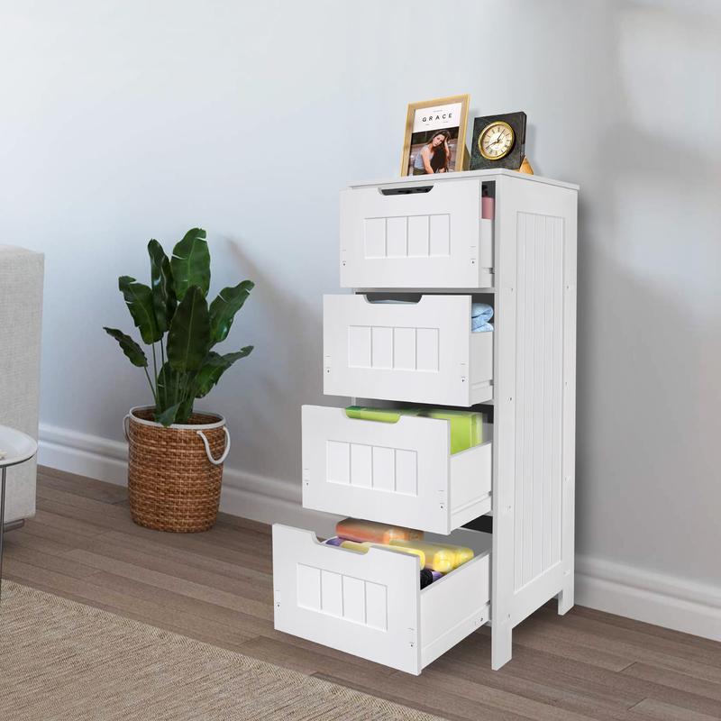 4-Drawer Floor Standing Cabinet Unit - Bathroom Storage With Drawers - Wooden Chest of Drawers - White Tall Cupboard  30x30x81cm 8