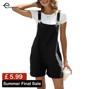 EVELLYHOOTD【No Stretchy】Summer Dungarees Casual Cotton Linen Loose Fit Overalls with Pockets Women Rompers【Recommend Size up for Curvy Body】