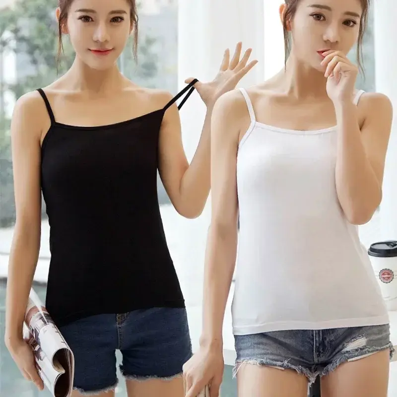 Summer Simple Sling Camisoles Women Girls Crop Top Sleeveless Shirt Lady Bralette Tops Strap Skinny Camisole Base Vest Tops 2