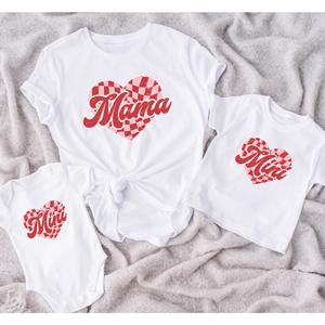 Mama & Mini Checkered Heart Matching T-Shirts/Baby Vest