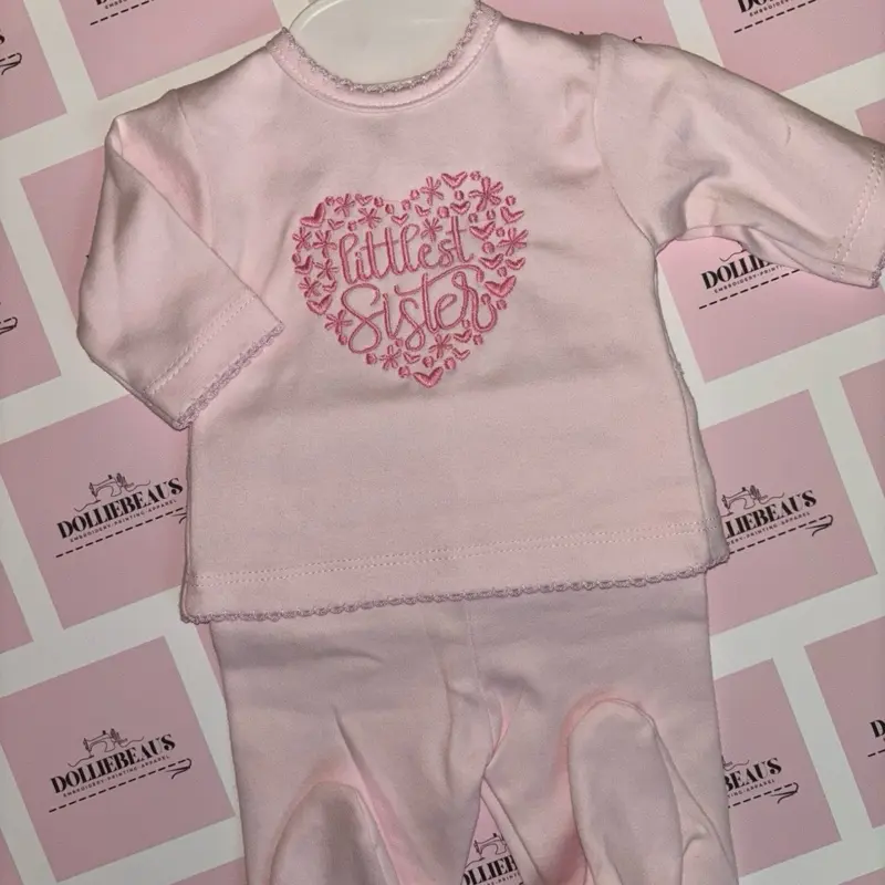 Littlest Sister Embroidery 2pc Set for Baby Girls 0-6 Months 0