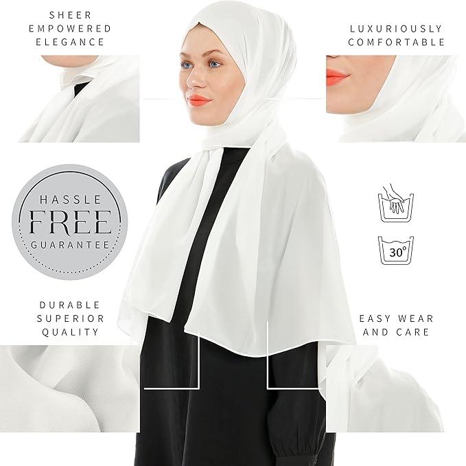 Chiffon Hijab Scarf for Women – Lightweight Muslim Headscarf – Headwrap – 180cm x 70cm (Bordeaux, Cream, Dark Purple) 4