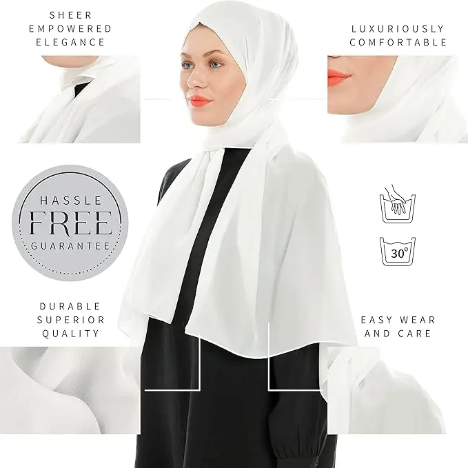 Chiffon Hijab Scarf for Women – Lightweight Muslim Headscarf – Headwrap – 180cm x 70cm (Bordeaux, Cream, Dark Purple) 3