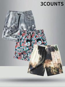 Men's All Over Print Shorts, Casual Comfy Breathable Shorts for Summer, Men's Bottoms for Beach Vacation