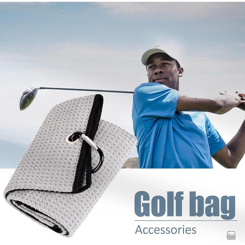 Tri-Fold Golf Towel | Premium Microfiber Fabric | Waffle Pattern | with Heavy Duty Carabiner Clip | Golf Towel for Men and Women (Gray Golf Towel) 6