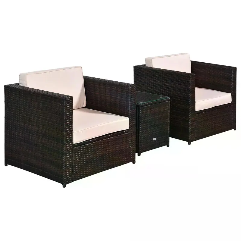 Outsunny Rattan Garden Furniture 2 Seater Sofa Furniture Set W/Cushions, Steel Frame-Brown 0