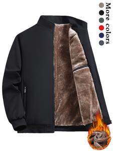 Men's Solid Color Funnel Neck Zip Up Thermal Lined Fleece Jacket, Regular Fit Casual Long Sleeve Zip Front Outerwear for Fall & Winter, Men's Clothes for Daily Wear