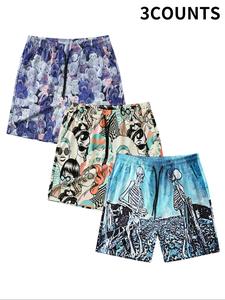 Men's All Over Print Drawstring Waist Shorts, Regular Fit Casual Pocket Beach Shorts, Men's Summer Bottoms for Vacation Holiday