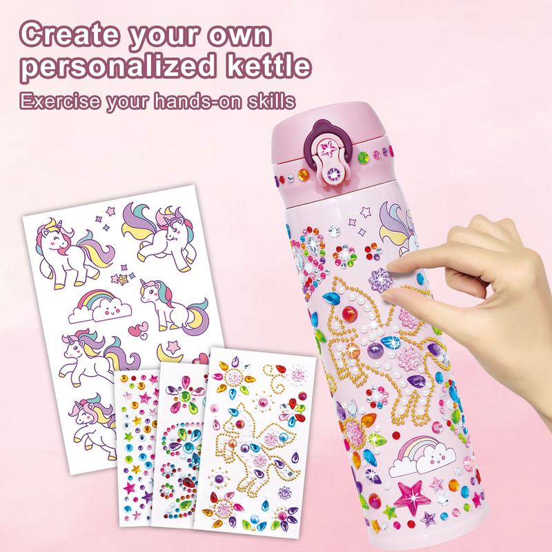 [NovaHome] Unicorn Gemstone Sticker Sports Water Bottle - BPA Free Art and Craft Kit for Kids Age 6-12 Years Old, Leakproof and Decorate Your Own Water Bottle with Glitter Gems - Great Birthday, Valentines and Christmas Gift Idea for Children. 2