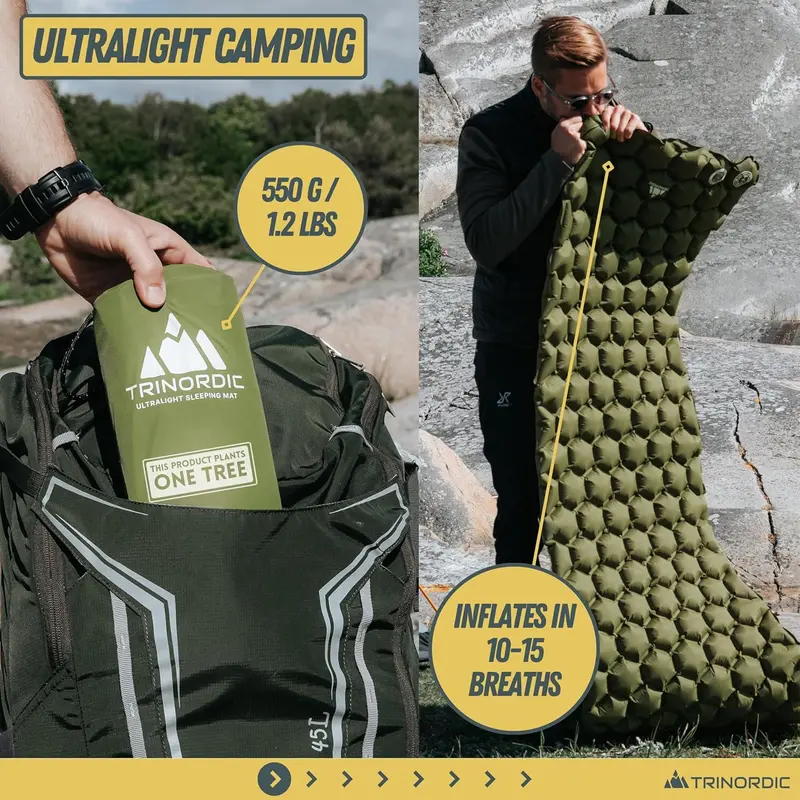 Ultralight Inflatable Camping Mat - With Integrated Pillow – Lightweight (0.55kg) and Compact Outdoor Sleeping Mat for Hiking and Bikepacking 1