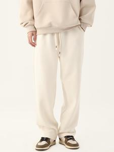 Men's Solid Drawstring Waist Pocket Sweatpants, Loose Casual Comfy Straight Leg Trousers for Spring & Fall, Men's Bottoms for Daily Wear